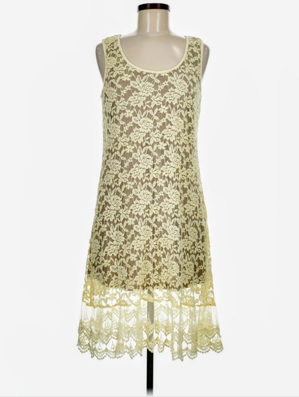J Gee Creamy Yellow Floral Lace Sleeveless Dress Medium *T